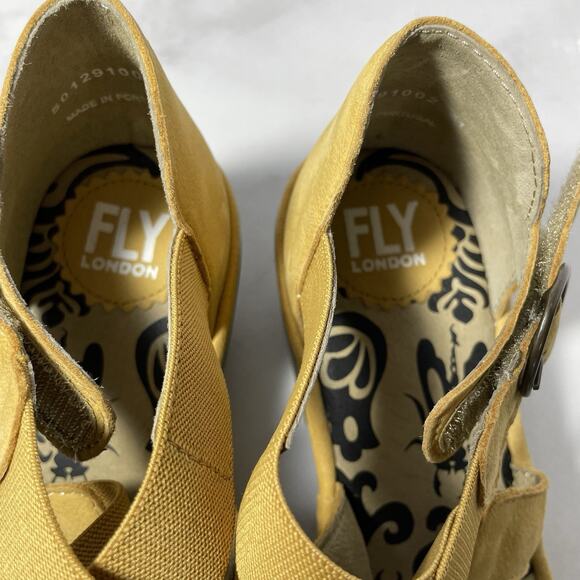 Fly London CRISSCROSS Peeptoe Sandal Size 10/41 Bumblebee Bronze Block Heel NEW - Picture 8 of 13